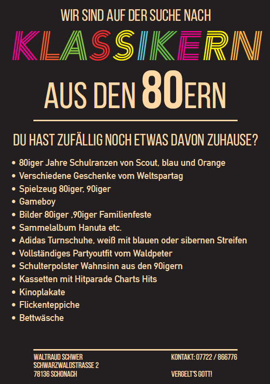 Ausstellung_Aufruf Plakat mit Aufruf nach verschiedenen Gegenständen für die geplante Ausstellung