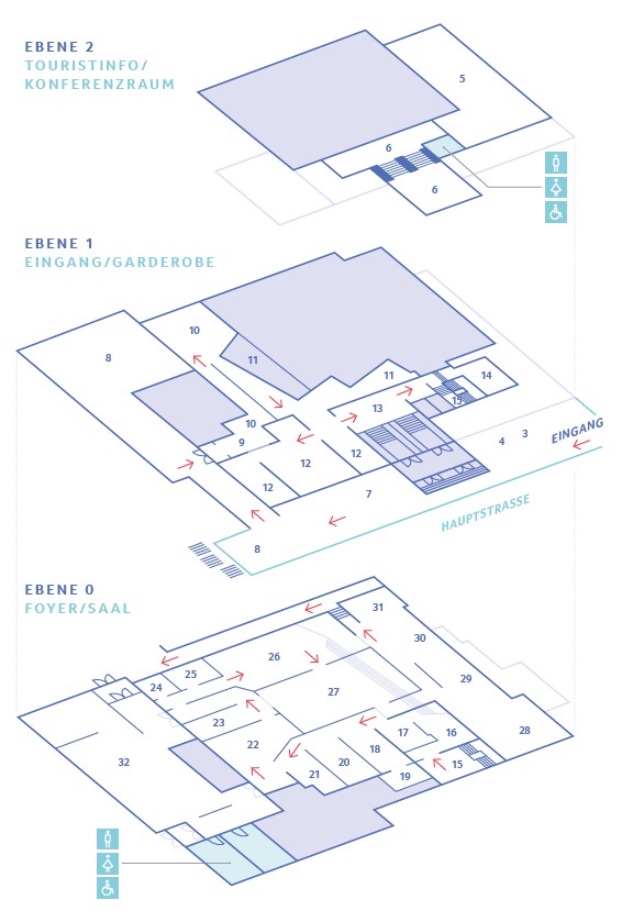 Ebenen vom Raumplan Übersicht der einzelnen Ebenen der Ausstellung im Haus des Gastes